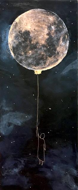 Senior Carolyn Cain will gift this artwork, titled “Moon Balloon,” to her father after it comes off of display in the main foyer of Woodgrove High School.