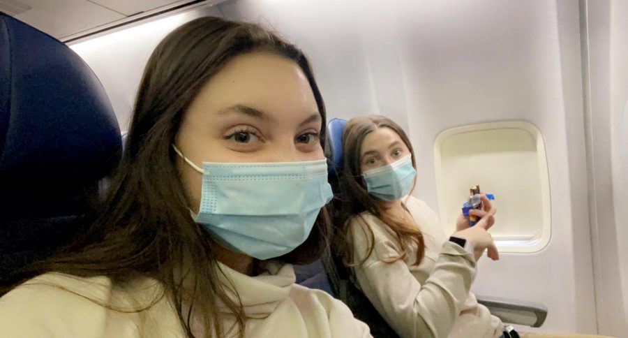Photo provided by Carissa Vergeres. 
Mia Cammarota and Carissa Vergeres aboard their flight to Denver.