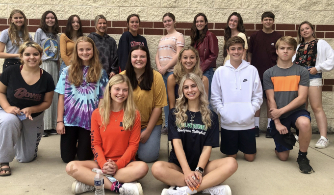 The 2021 - 2022 Woodgrove Outlander Staff
Third Row (from left to right): Lindsey Somers, Kiera McMahon, Sarah Burns, Haley Oliver, Anna Cristofano, Teagan Russell, Ali Elliott,
Madeline Shea, Robbie Showers, and Caroline Green
Second Row: Maeve Bauer, Hannah Rayburn, Claire Davison, Gianna Costanzo, William Den Herder, and Andrew Towe
First Row: Ainsleigh Shipp and Logan Johnson