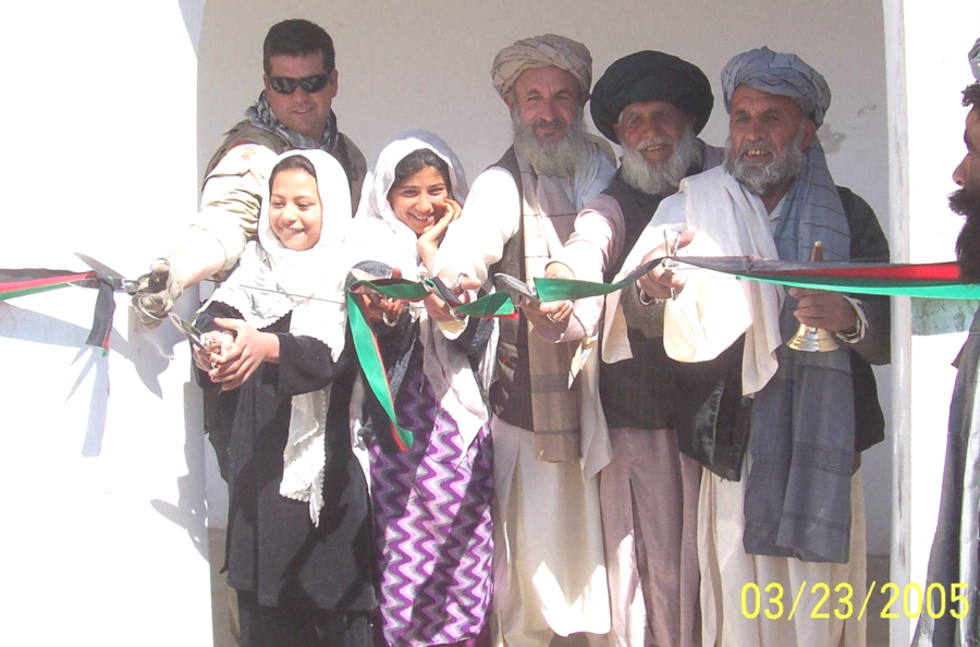 First day of the school for girls - the ribbon cutting ceremony. 