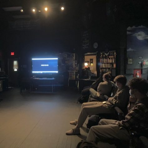 Students in Film Studies class watch the opening credits to Alfred Hitchcock’s Psycho.