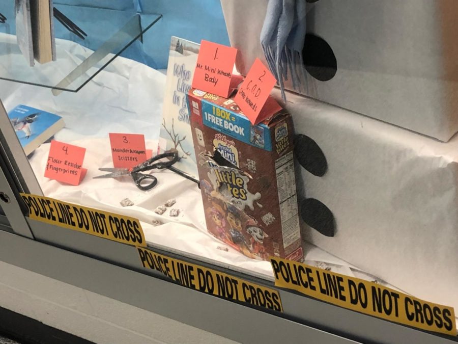 A photo of the crime scene depicting Mr. Mini Wheats body. (Provided by the Satire Sleuths).