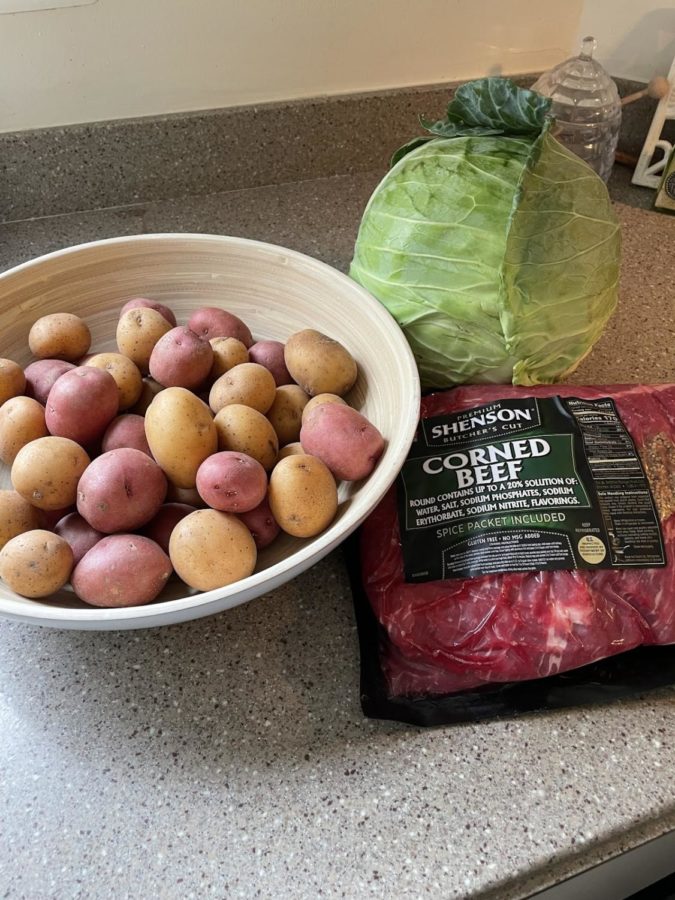 Image of corned beef, cabbage, and potatoes before cooked. Taken by Lorraine Bauer.
