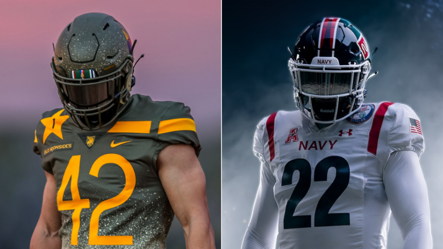 Army and Navy team uniforms.