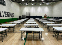 Woodgrove’s testing set up in the 
auxiliary gym.