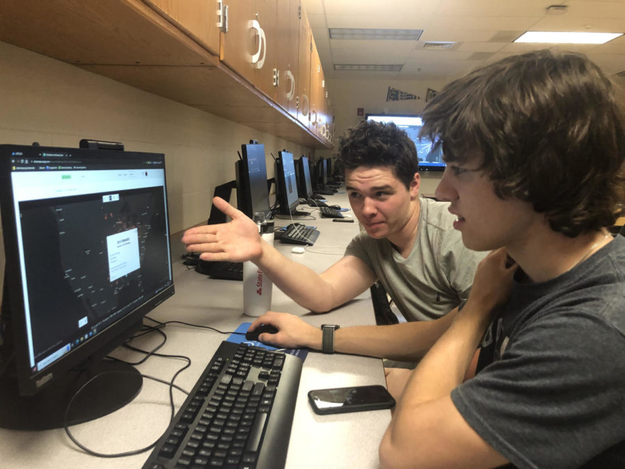 These two students are helping each other on the ArcGIS project that they have been working on. On the left is Junior Michael Allis and on the right is Junior Andrew Green.