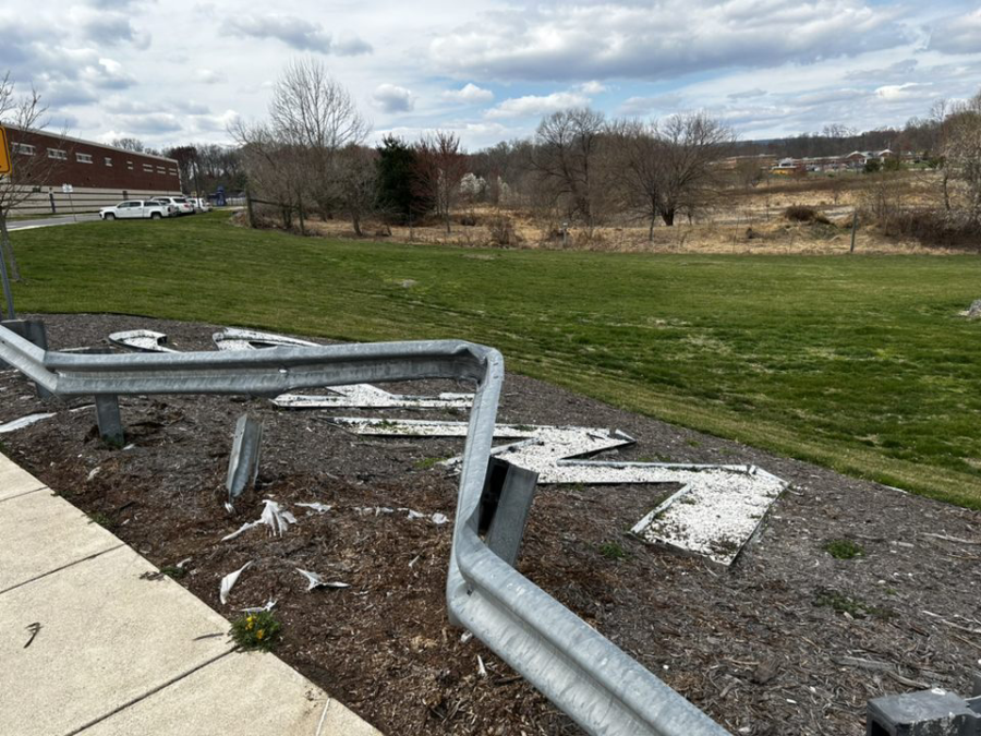 A bent guard rail from an accident right outside the Junior Lot. Photo provided by John Hays.
