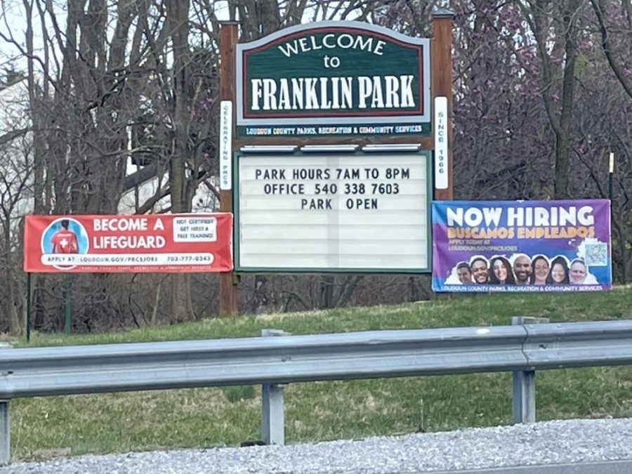 Photo of sign offering jobs at Franklin Park. Picture provided by Andrew Towe.