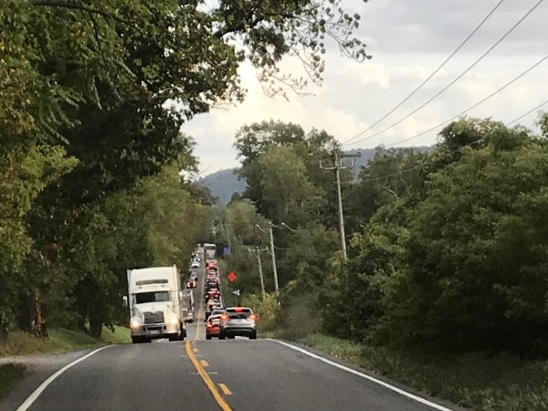 Backed up traffic at the Harpers Ferry Rd and Route 9 intersection.
