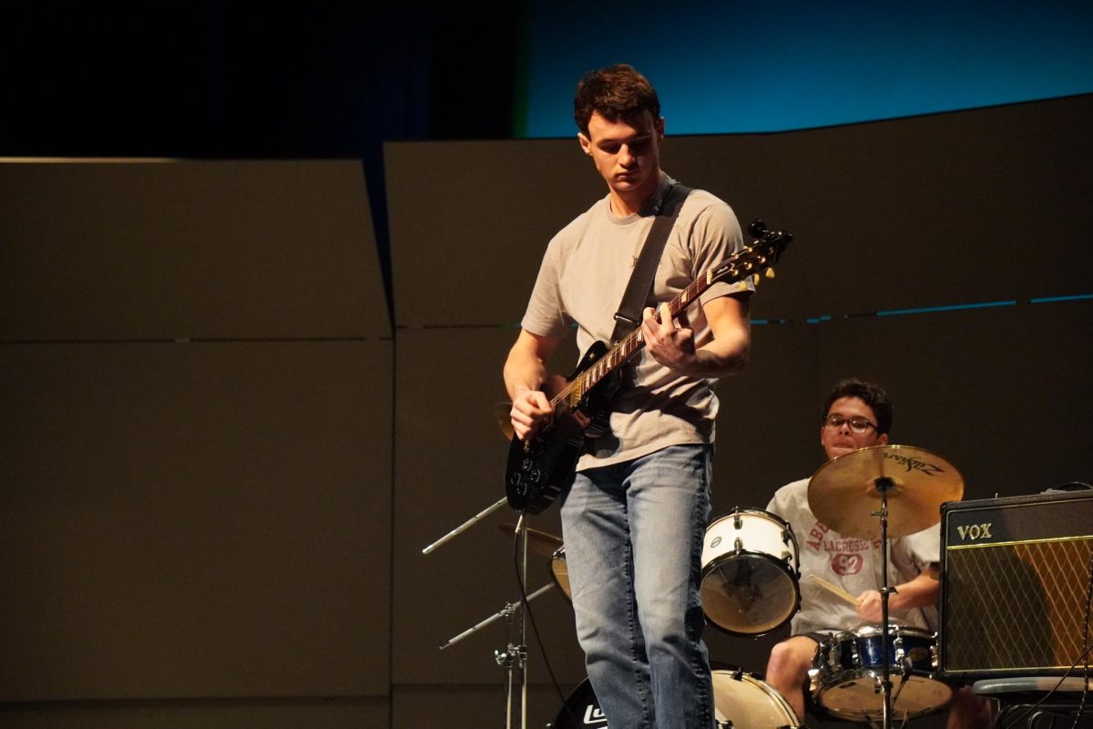 Seniors Bryson Brown and Aidan Gillis during their Woodgrove Idol performance. Photo provided by Sam Douglas.