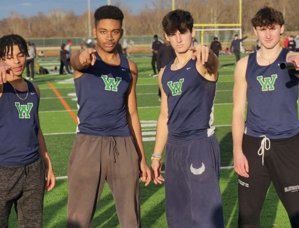 Photo of Aiden Bailey, CJ Carter,, Tristan Duplissey, and Connor Salmin, at the winter track 2023 National Qualifier. Photo Provided by CJ Carter.
