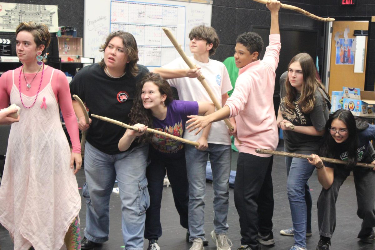 The cast of Lord of The Flies block out a scene. Photo provided by Beverly Pruzina.
