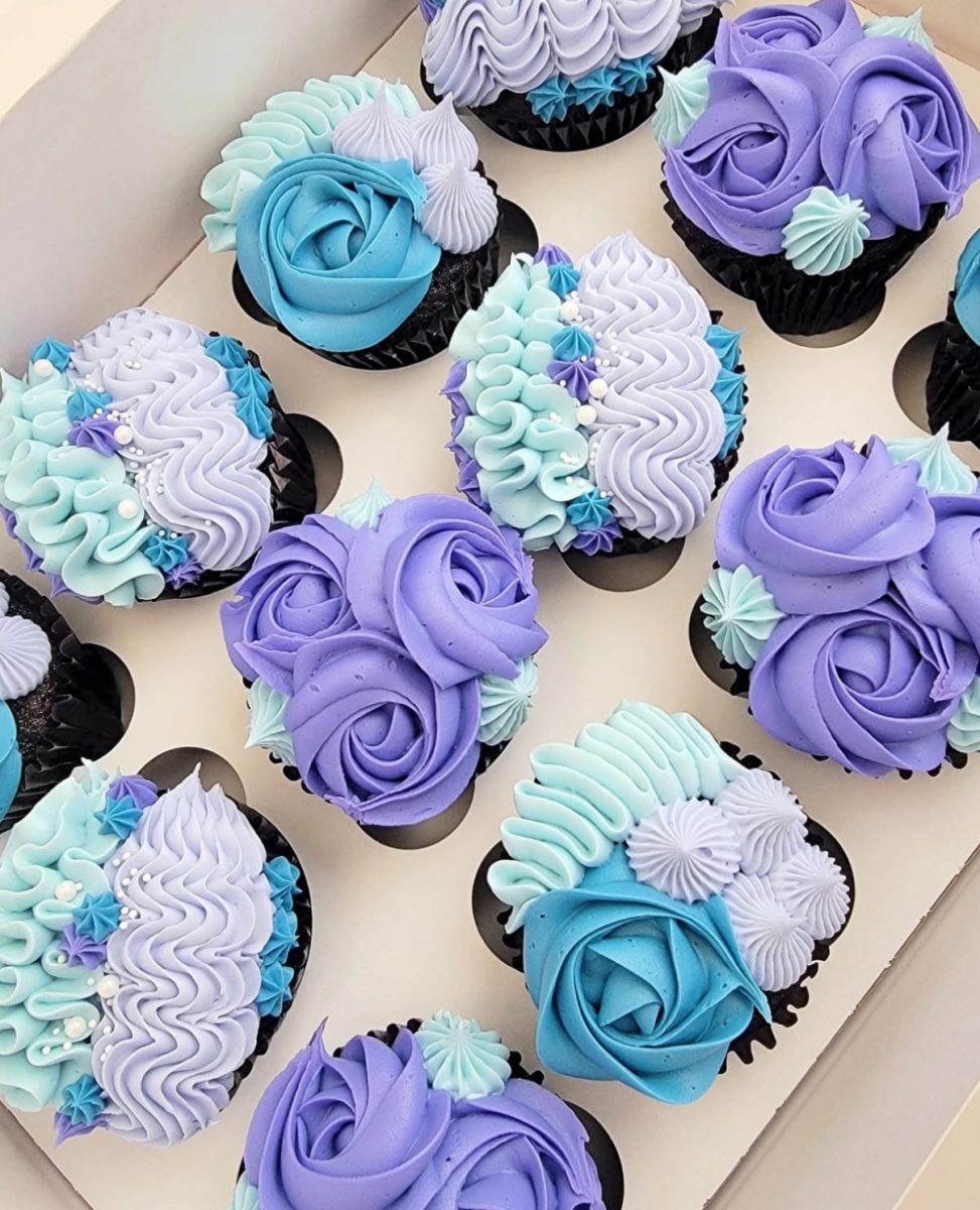 Decorated pastel cupcakes created by Lane Goetz for a client’s birthday. Photo provided by JoyJoy Sweets. 


