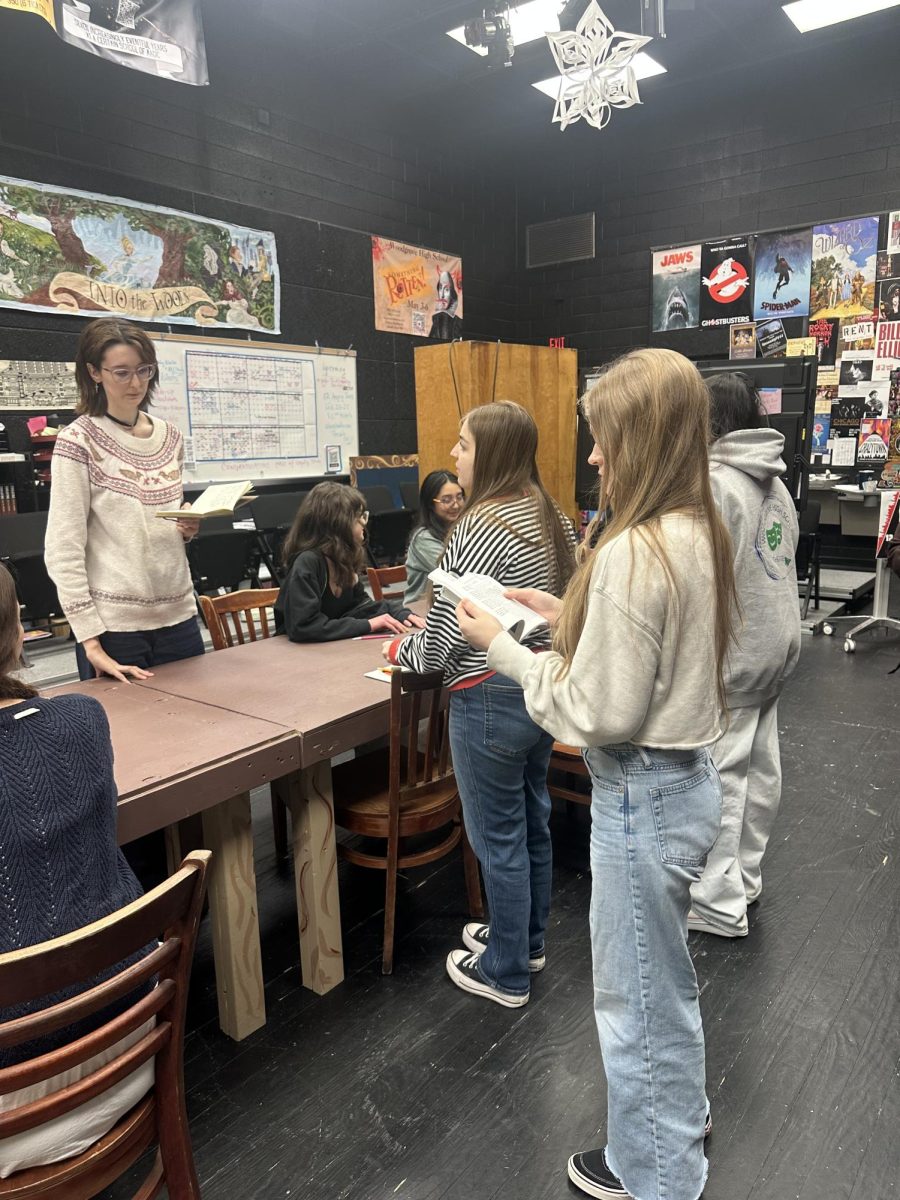 Conversing about the production, 12 Angry Jurors cast and crew prepare to start practicing. Photo provided by Bree Mohler.

